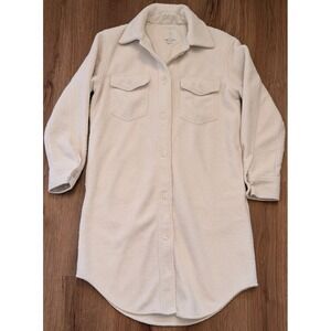 Joie Sherpa Fleece Shacket Long Jacket XS Button Up Cream Button Up Collared